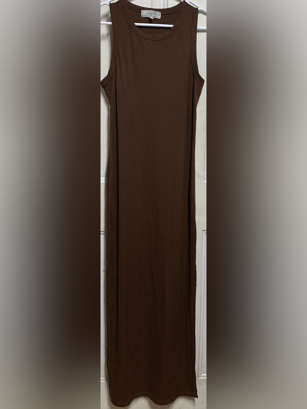 No Comment NYLA Brown Ribbed Maxi Dress Sleeveless Side Slit Stretch Size L
